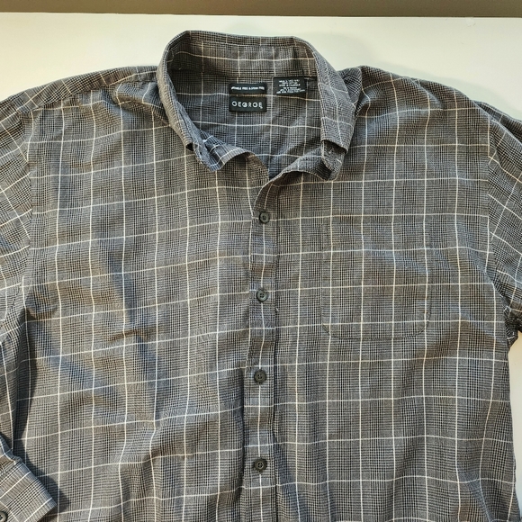 Men's Large 42/44 Grey Button Down Cotton Shirt Top Business Casual - Picture 3 of 3